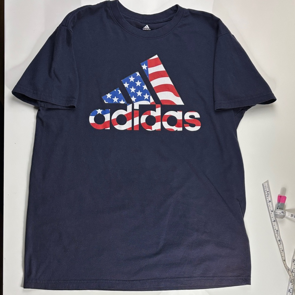 Adidas Dark Blue Tee with American Flag Design